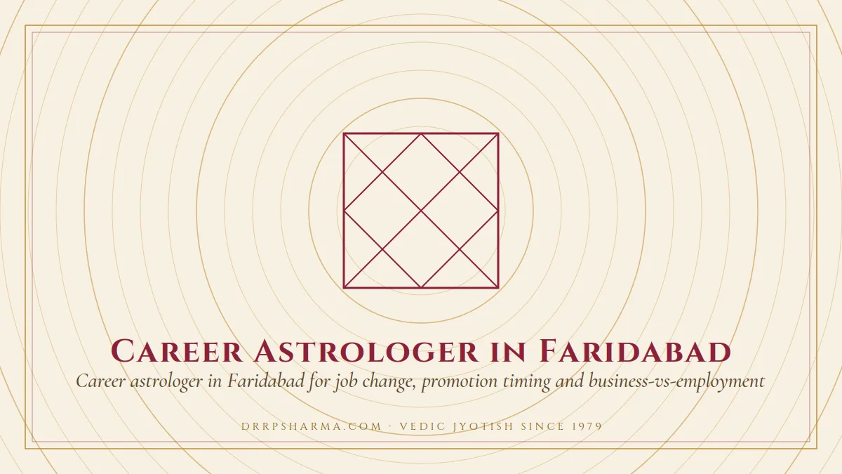 Career Astrologer in Faridabad — a Vedic birth-chart (kundli) diagram motif on a parchment plate