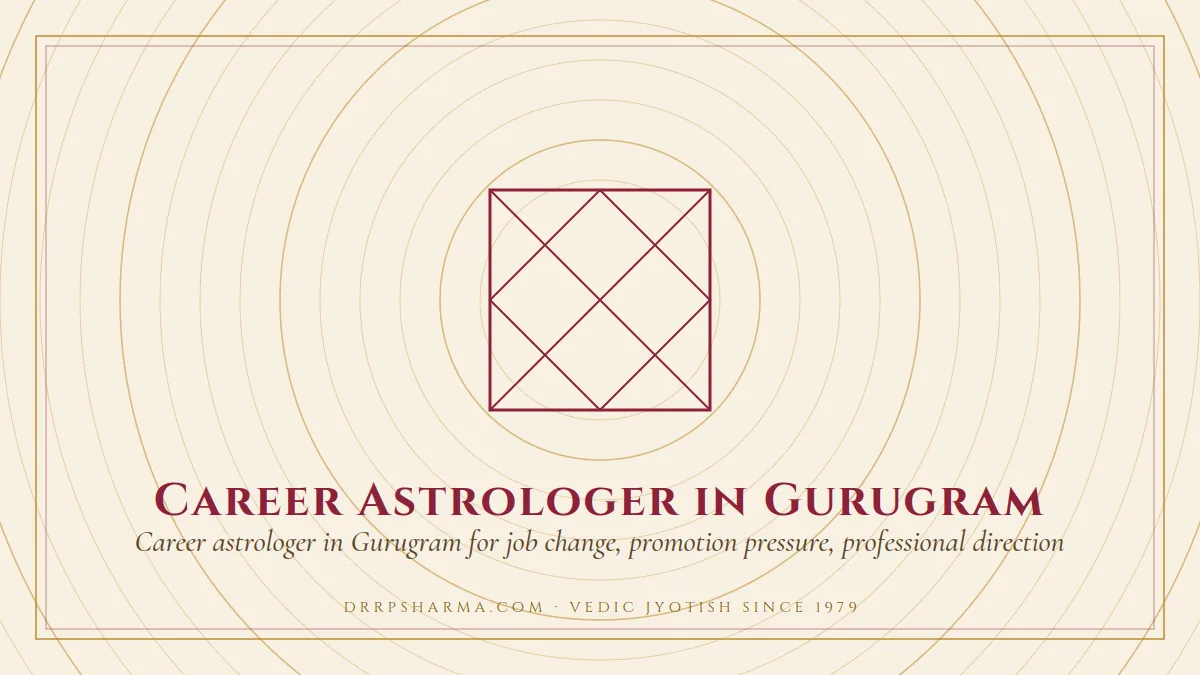 Career Astrologer in Gurugram — a Vedic birth-chart (kundli) diagram motif on a parchment plate