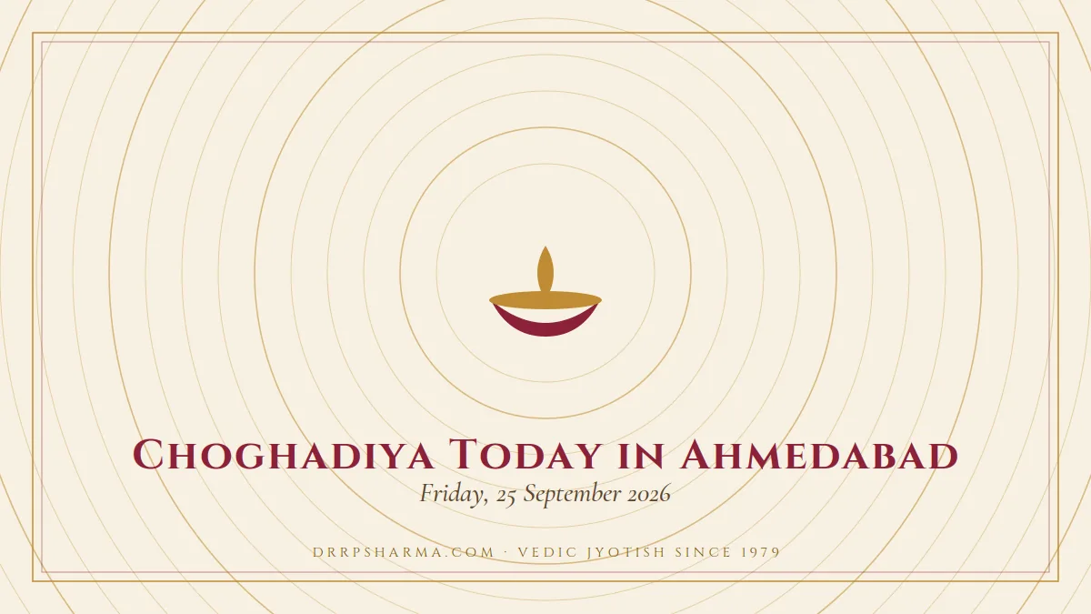 Choghadiya Today in Ahmedabad — a lit diya lamp motif on a parchment plate