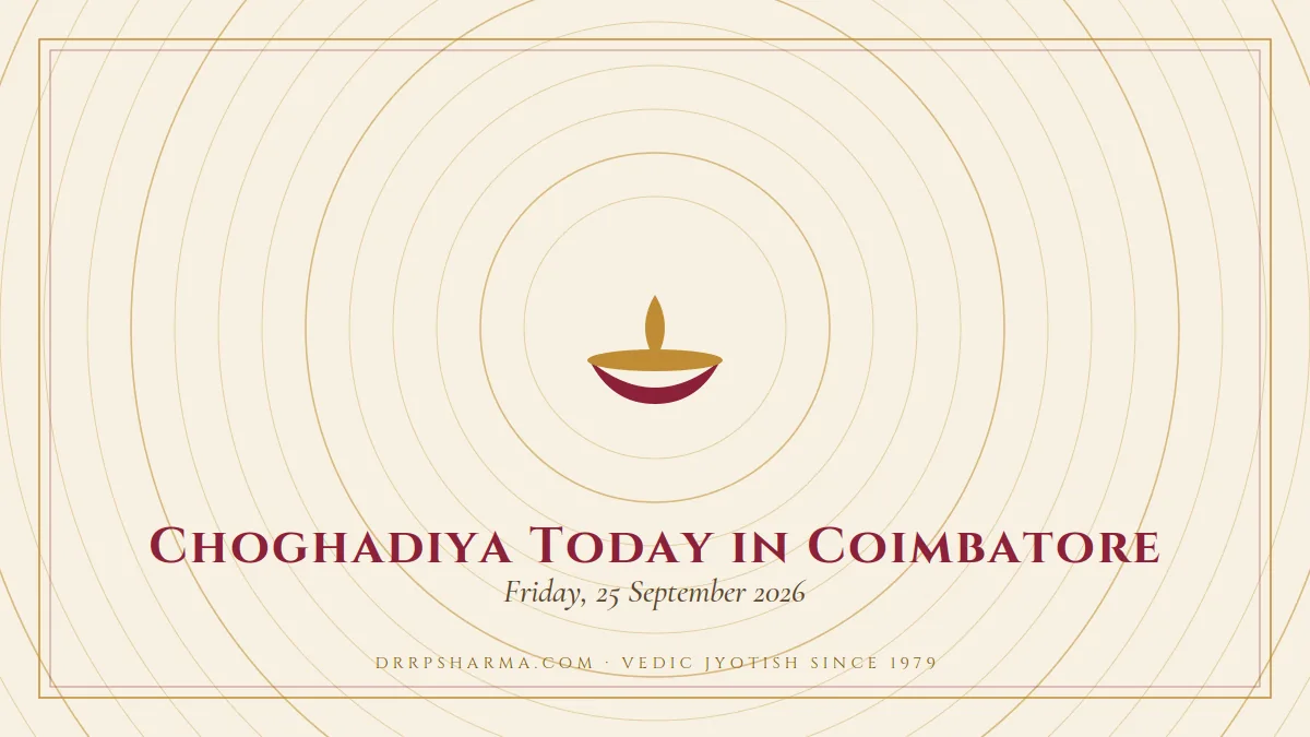 Choghadiya Today in Coimbatore — a lit diya lamp motif on a parchment plate