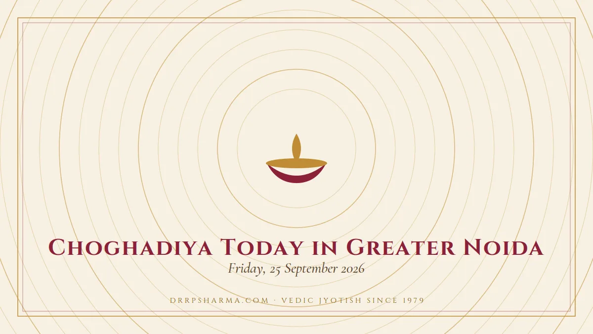 Choghadiya Today in Greater Noida — a lit diya lamp motif on a parchment plate