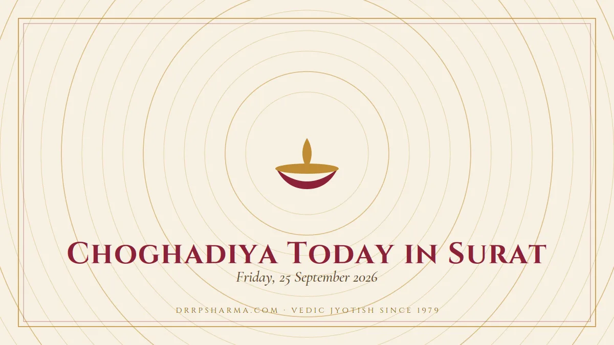 Choghadiya Today in Surat — a lit diya lamp motif on a parchment plate