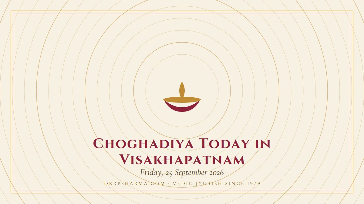 Choghadiya Today in Visakhapatnam — a lit diya lamp motif on a parchment plate