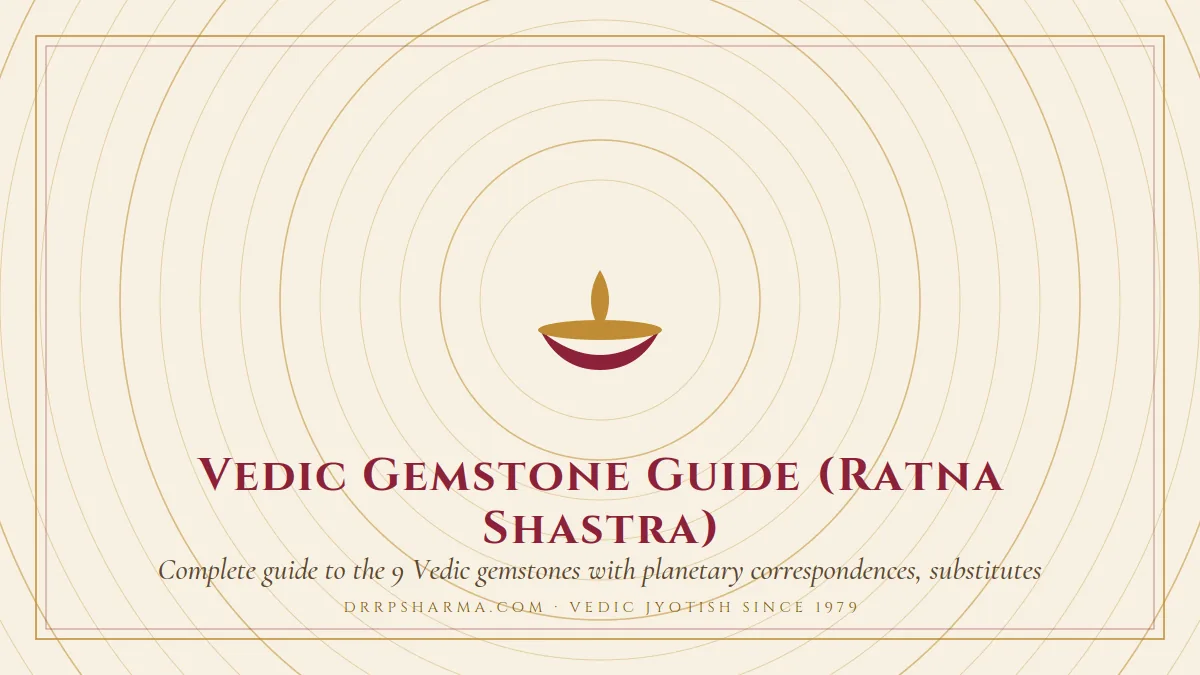 Vedic Gemstone Guide (Ratna Shastra) — a lit diya lamp motif on a parchment plate