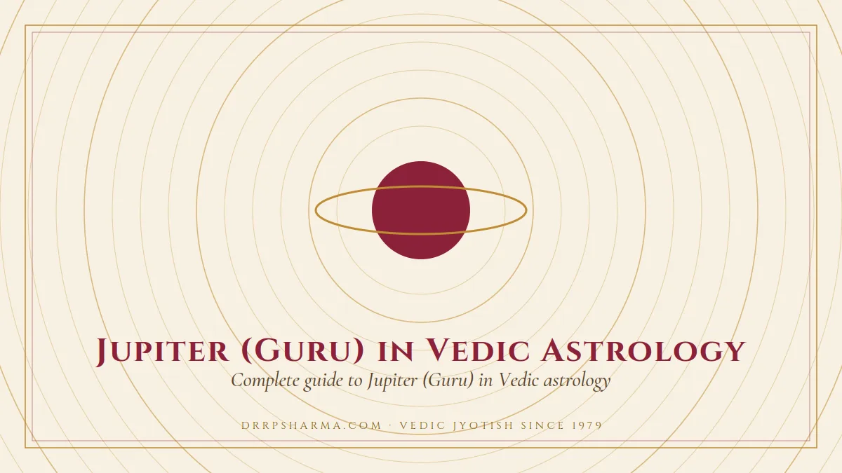Jupiter (Guru) in Vedic Astrology — a ringed-planet motif on a parchment plate