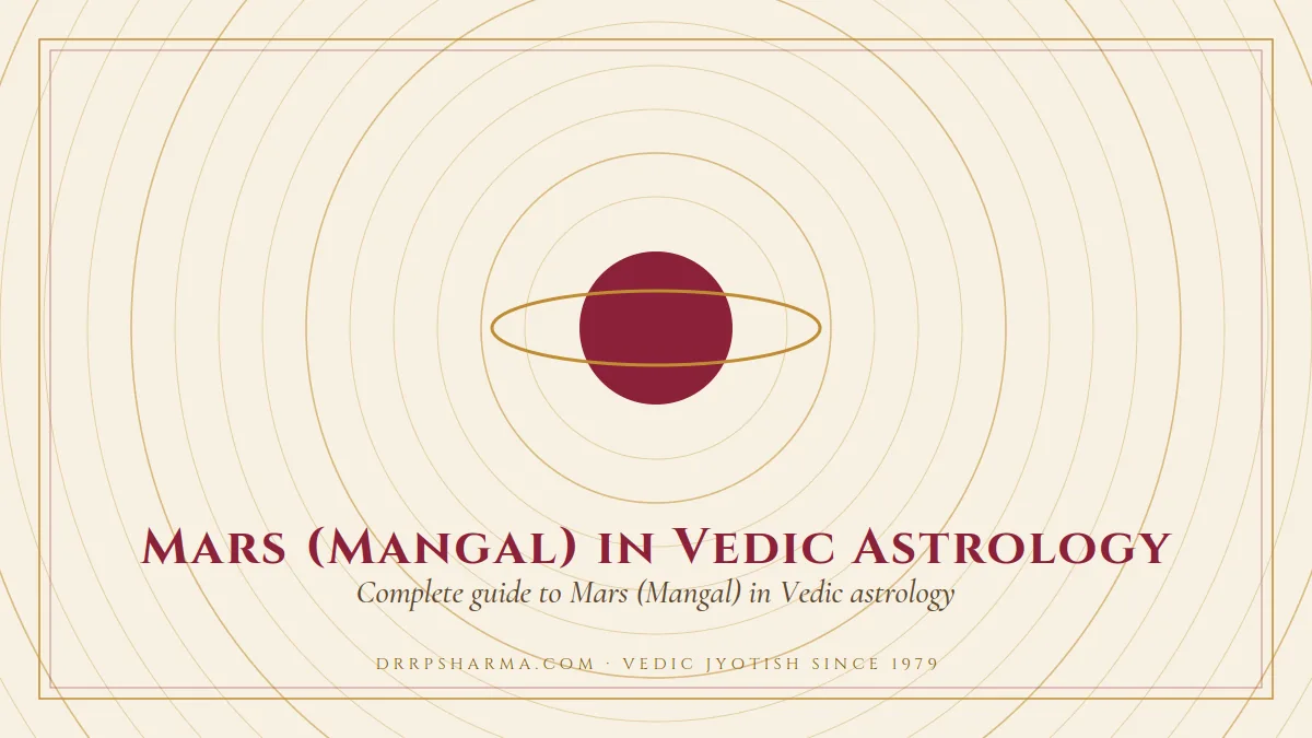 Mars (Mangal) in Vedic Astrology — a ringed-planet motif on a parchment plate