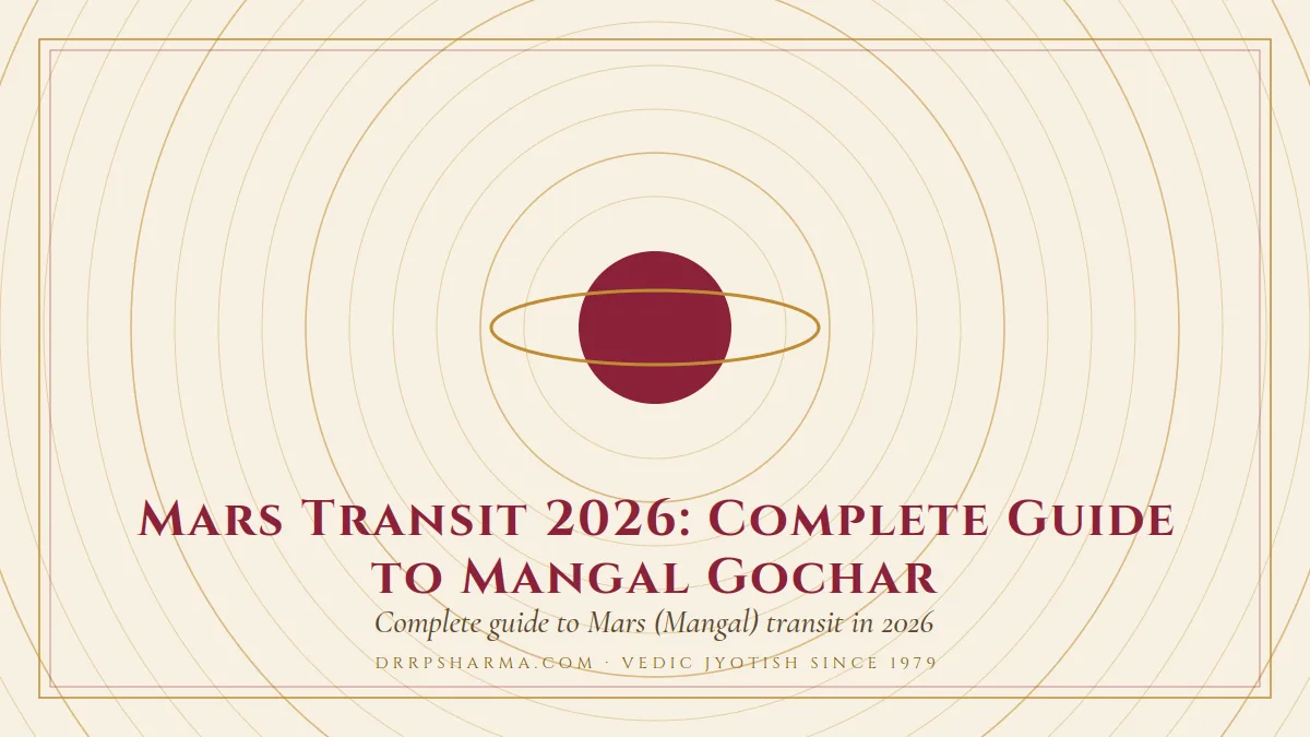 Mars Transit 2026: Complete Guide to Mangal Gochar — a ringed-planet motif on a parchment plate