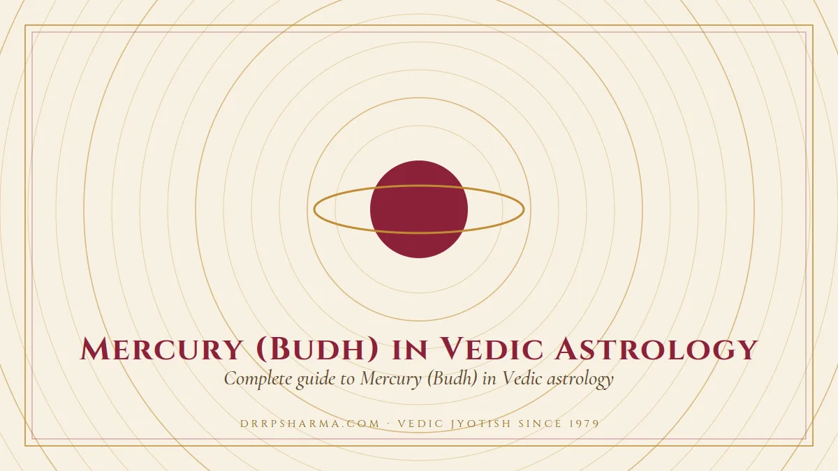 Mercury (Budh) in Vedic Astrology — a ringed-planet motif on a parchment plate