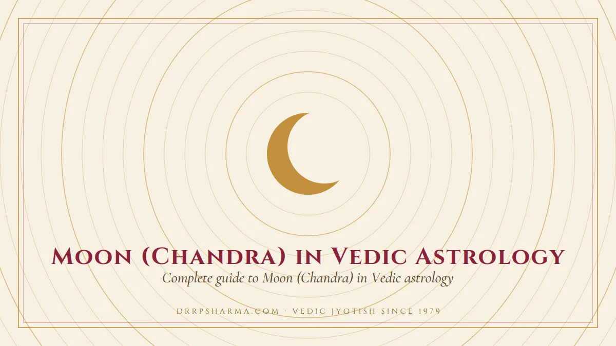 Moon (Chandra) in Vedic Astrology — a gold crescent-moon motif on a parchment plate