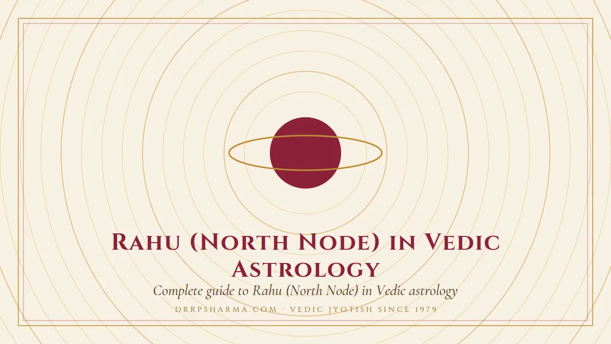Rahu (North Node) in Vedic Astrology — a ringed-planet motif on a parchment plate