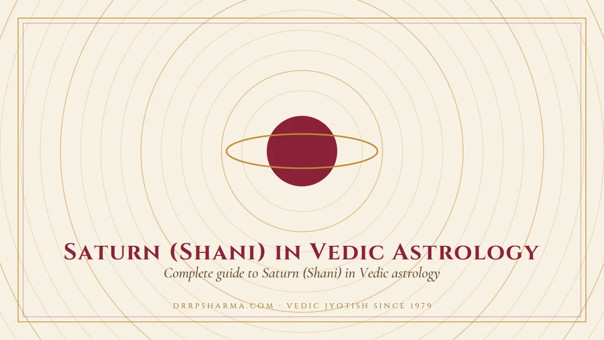 Saturn (Shani) in Vedic Astrology — a ringed-planet motif on a parchment plate