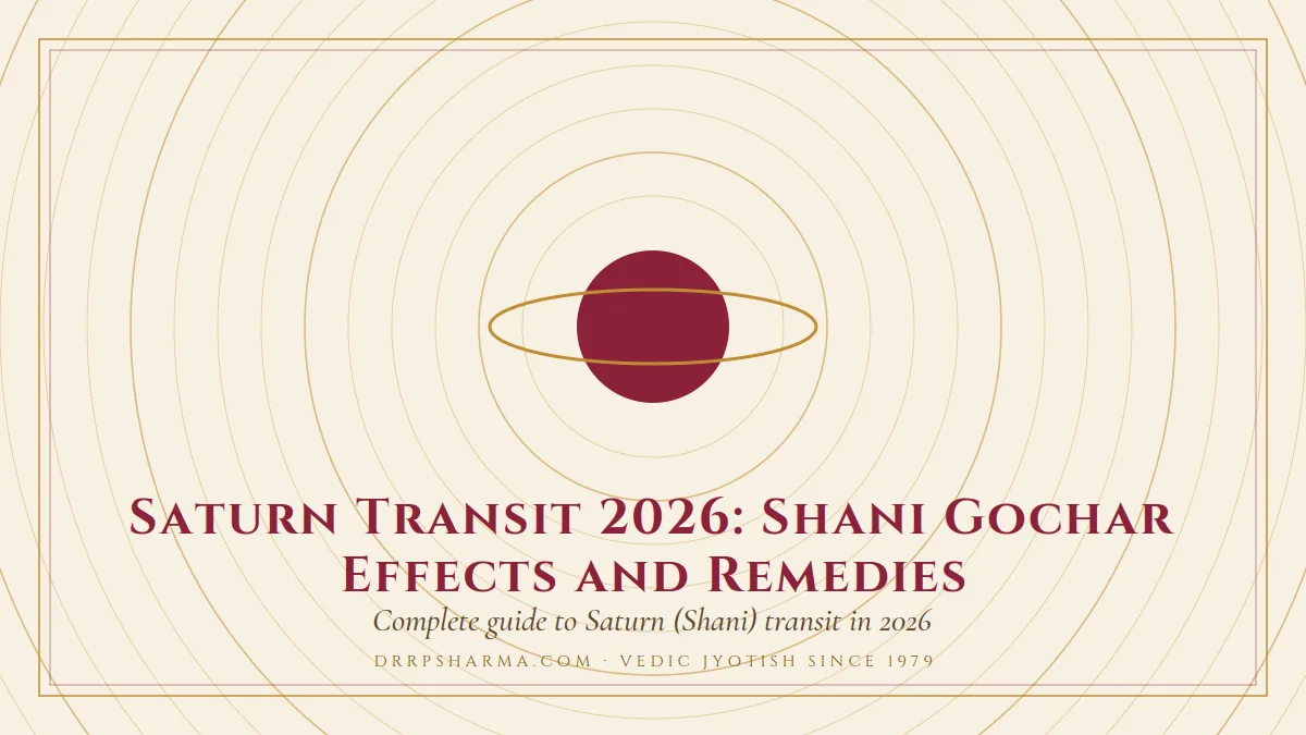 Saturn Transit 2026: Shani Gochar Effects and Remedies — a ringed-planet motif on a parchment plate