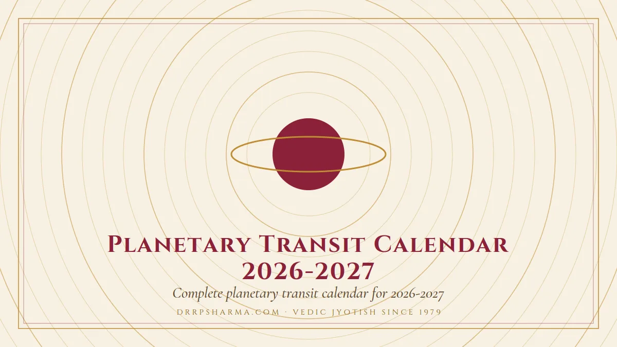 Planetary Transit Calendar 2026-2027 — a ringed-planet motif on a parchment plate
