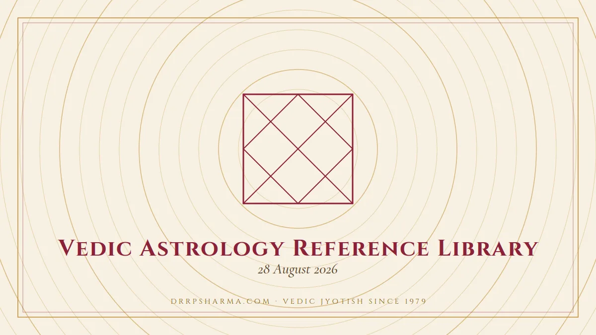 Vedic Astrology Reference Library — a Vedic birth-chart (kundli) diagram motif on a parchment plate
