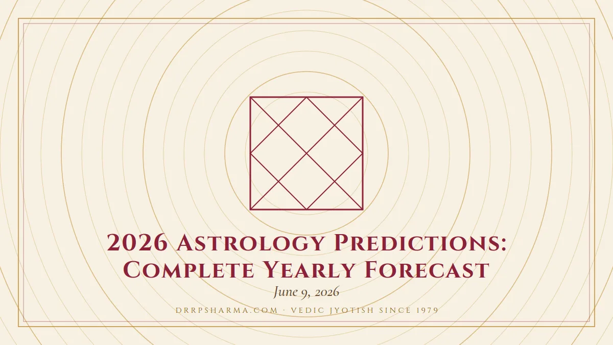 2026 Astrology Predictions: Complete Yearly Forecast — a Vedic birth-chart (kundli) diagram motif on a parchment plate