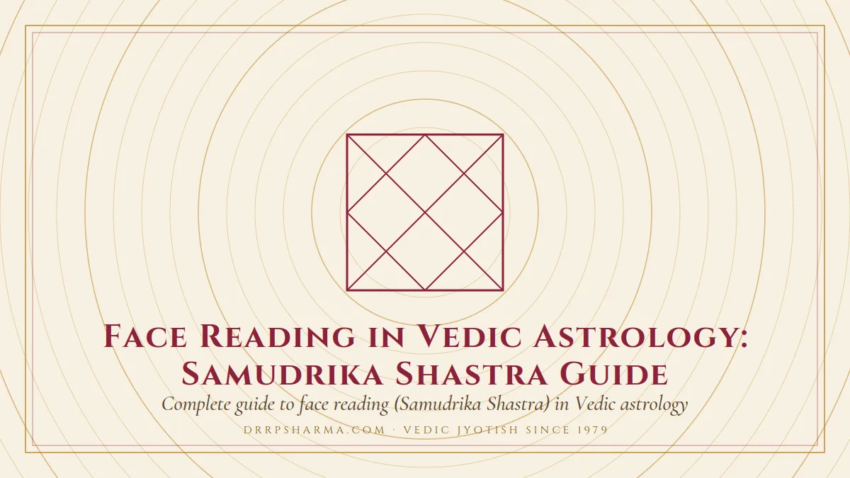 Face Reading in Vedic Astrology: Samudrika Shastra Guide — a Vedic birth-chart (kundli) diagram motif on a parchment plate