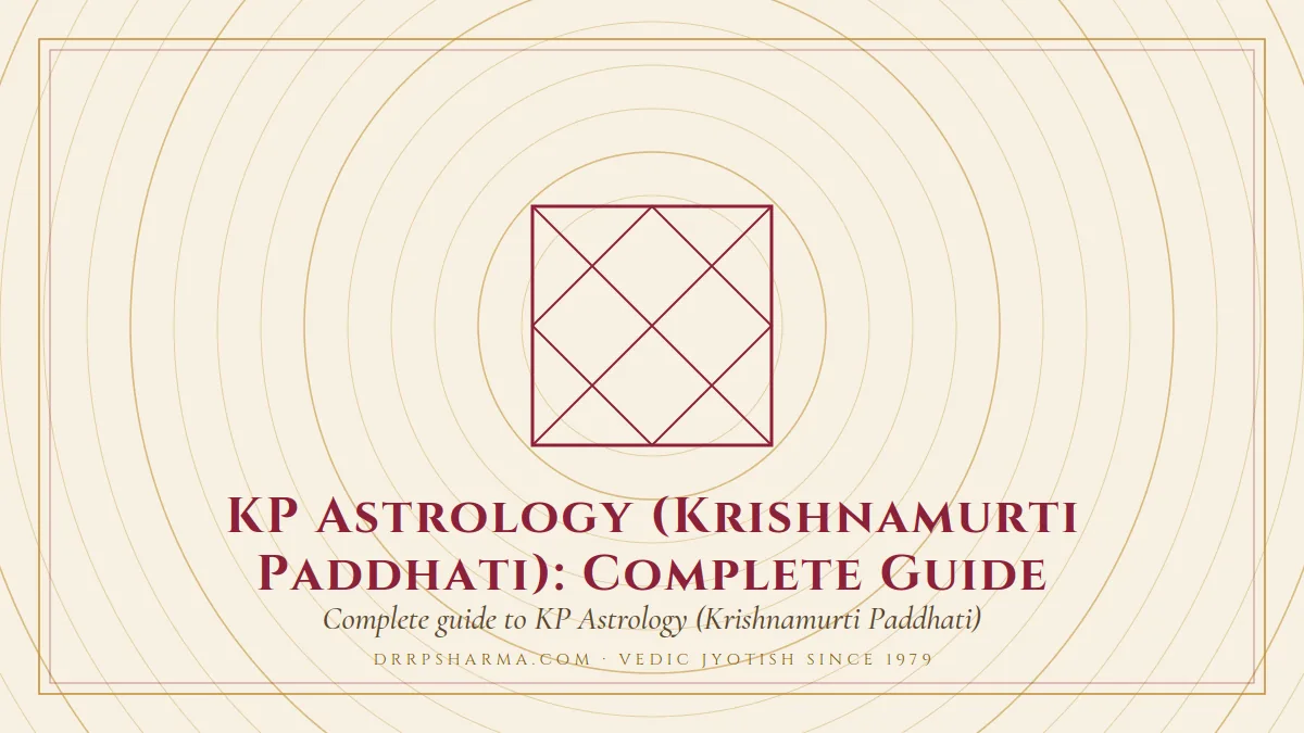 KP Astrology (Krishnamurti Paddhati): Complete Guide — a Vedic birth-chart (kundli) diagram motif on a parchment plate