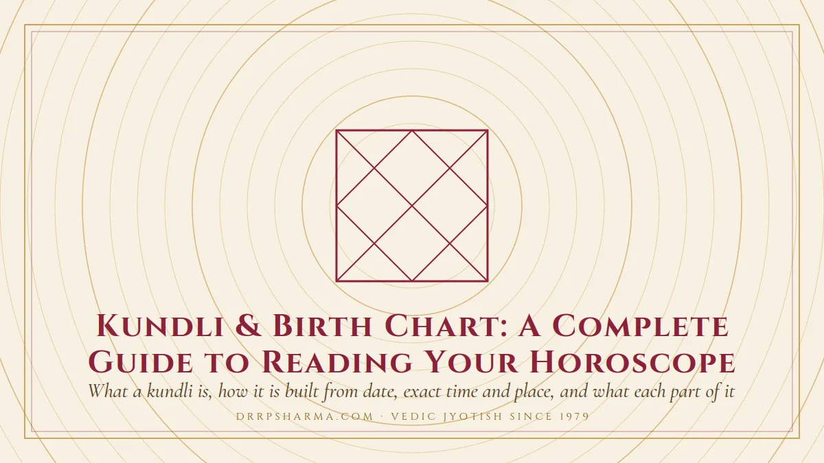 Kundli & Birth Chart: A Complete Guide to Reading Your Horoscope — a Vedic birth-chart (kundli) diagram motif on a parchment plate