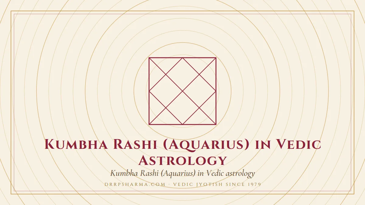 Kumbha Rashi (Aquarius) in Vedic Astrology — a Vedic birth-chart (kundli) diagram motif on a parchment plate