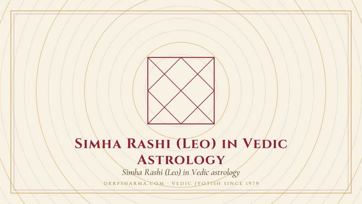 Simha Rashi (Leo) in Vedic Astrology — a Vedic birth-chart (kundli) diagram motif on a parchment plate