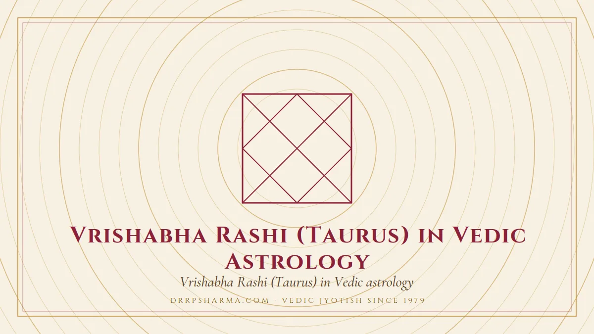 Vrishabha Rashi (Taurus) in Vedic Astrology — a Vedic birth-chart (kundli) diagram motif on a parchment plate
