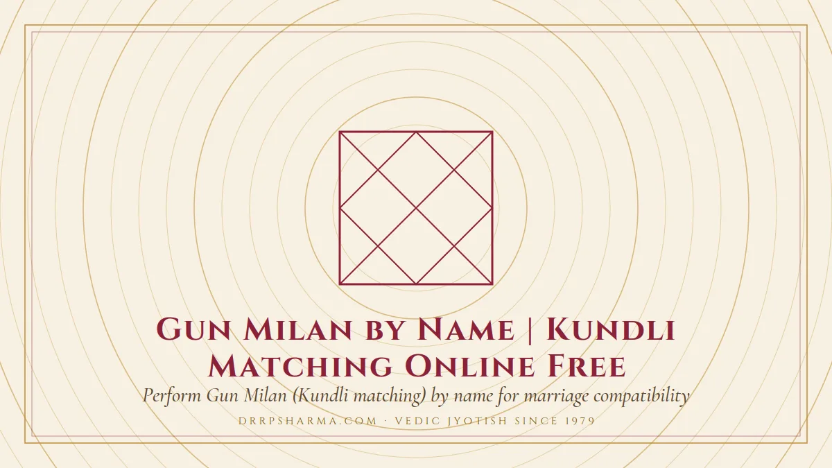Gun Milan by Name | Kundli Matching Online Free — a Vedic birth-chart (kundli) diagram motif on a parchment plate