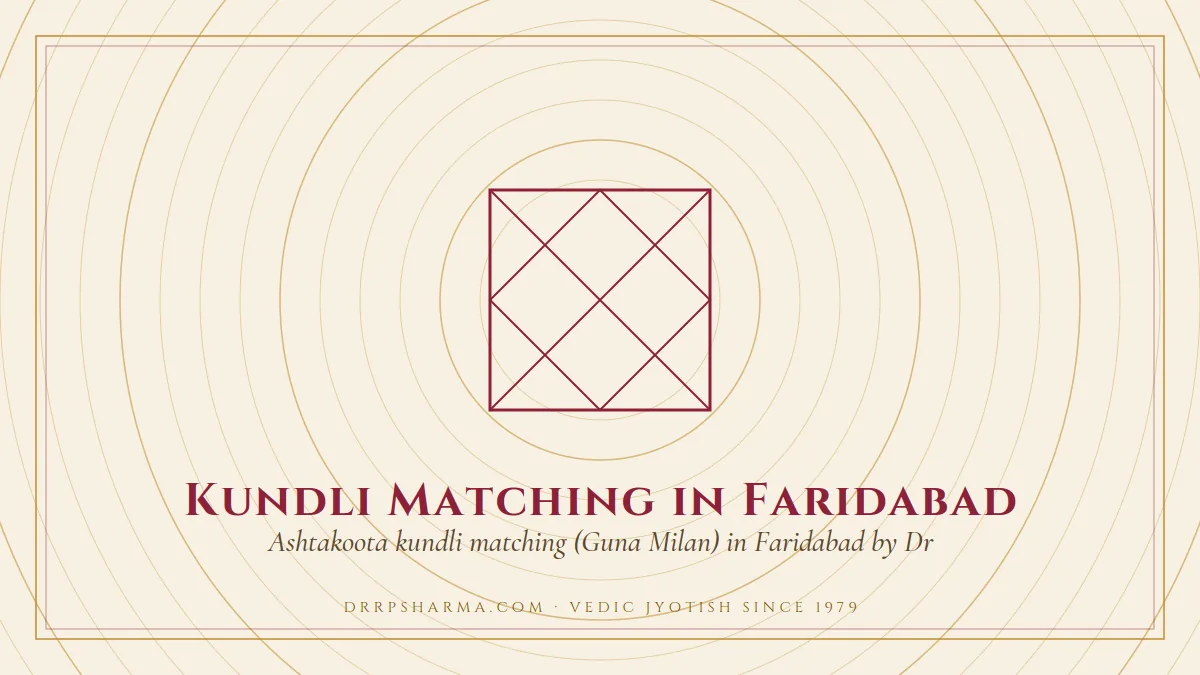 Kundli Matching in Faridabad — a Vedic birth-chart (kundli) diagram motif on a parchment plate