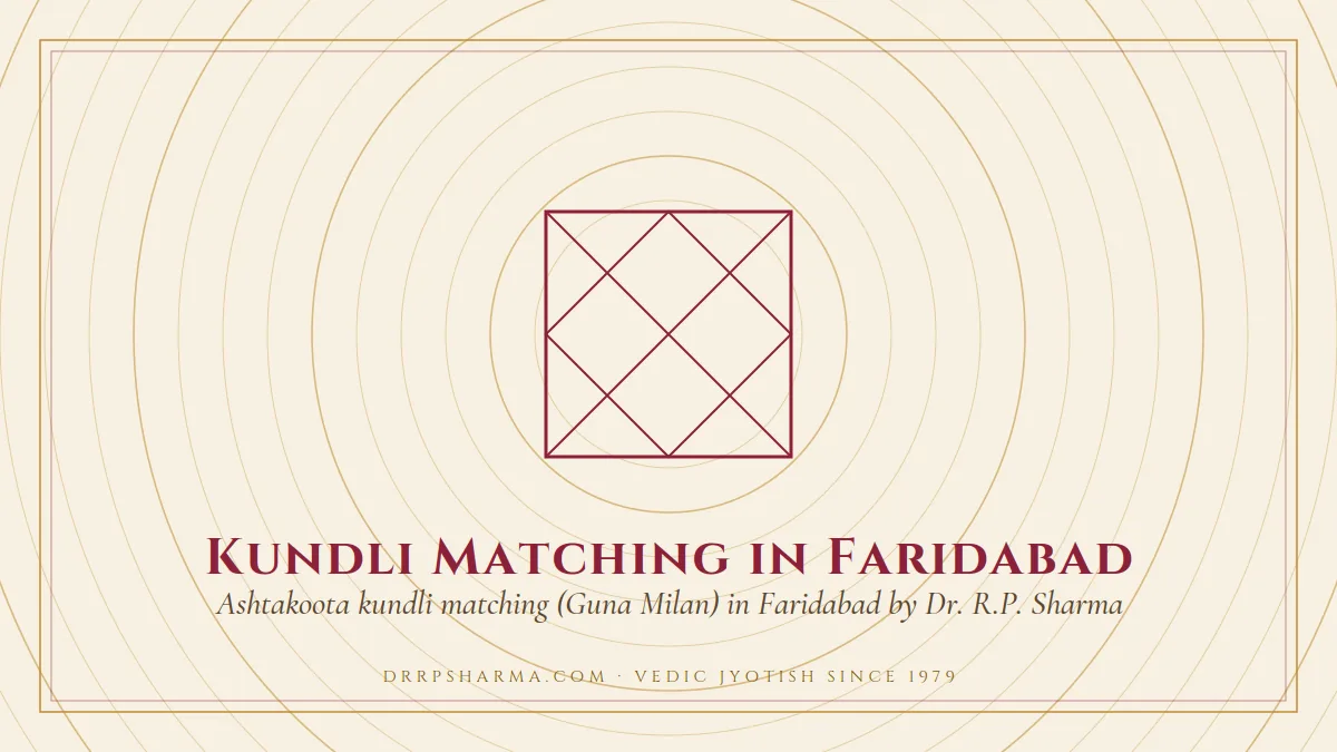 Kundli Matching in Faridabad — a Vedic birth-chart (kundli) diagram motif on a parchment plate