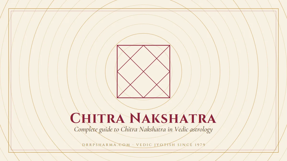 Chitra Nakshatra — a Vedic birth-chart (kundli) diagram motif on a parchment plate