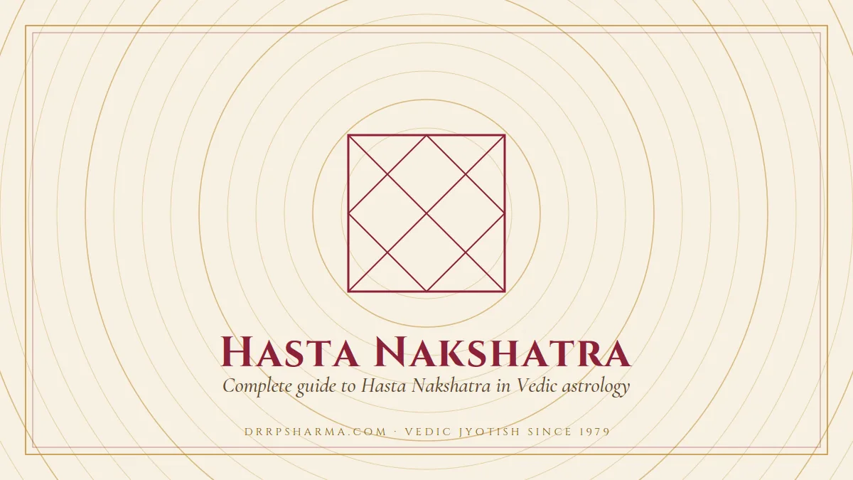 Hasta Nakshatra — a Vedic birth-chart (kundli) diagram motif on a parchment plate