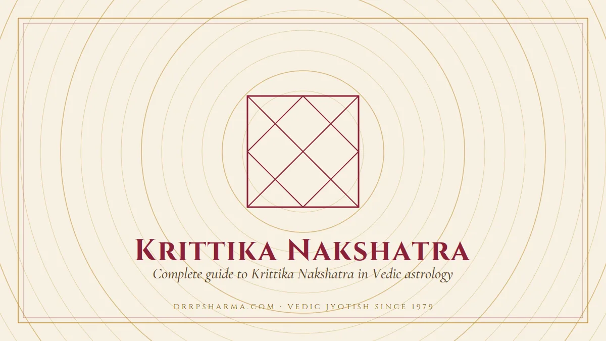 Krittika Nakshatra — a Vedic birth-chart (kundli) diagram motif on a parchment plate