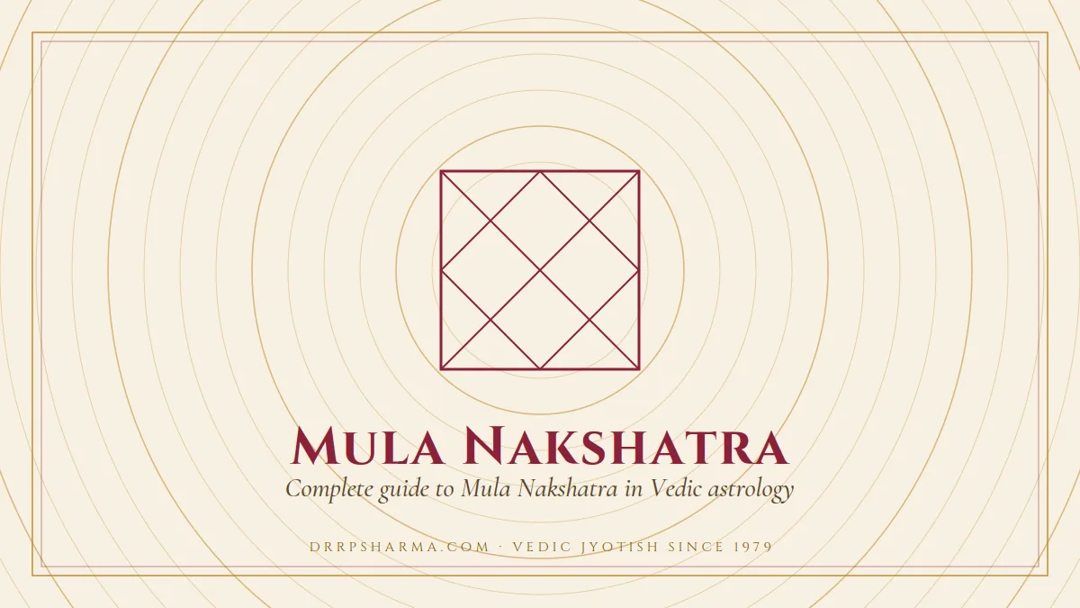 Mula Nakshatra — a Vedic birth-chart (kundli) diagram motif on a parchment plate