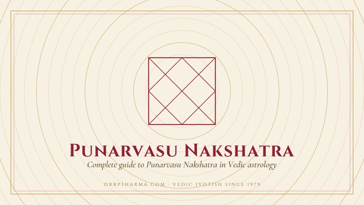 Punarvasu Nakshatra — a Vedic birth-chart (kundli) diagram motif on a parchment plate