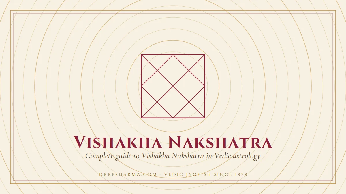 Vishakha Nakshatra — a Vedic birth-chart (kundli) diagram motif on a parchment plate