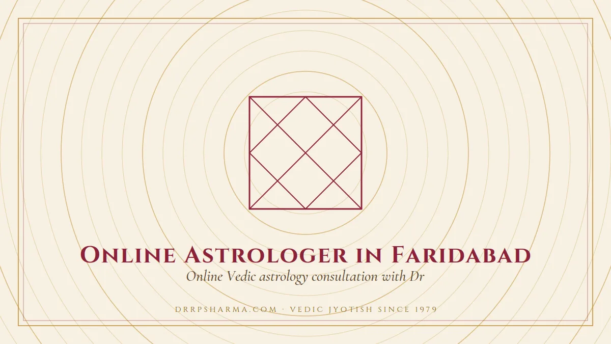 Online Astrologer in Faridabad — a Vedic birth-chart (kundli) diagram motif on a parchment plate