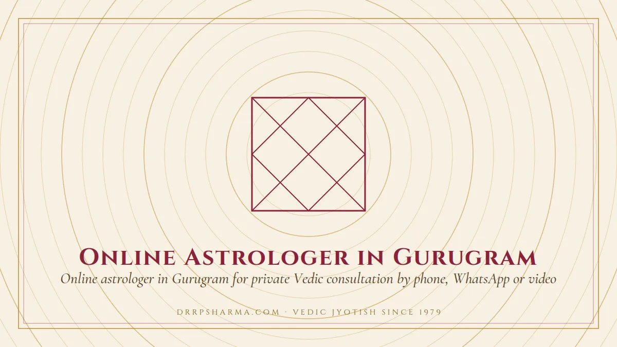 Online Astrologer in Gurugram — a Vedic birth-chart (kundli) diagram motif on a parchment plate