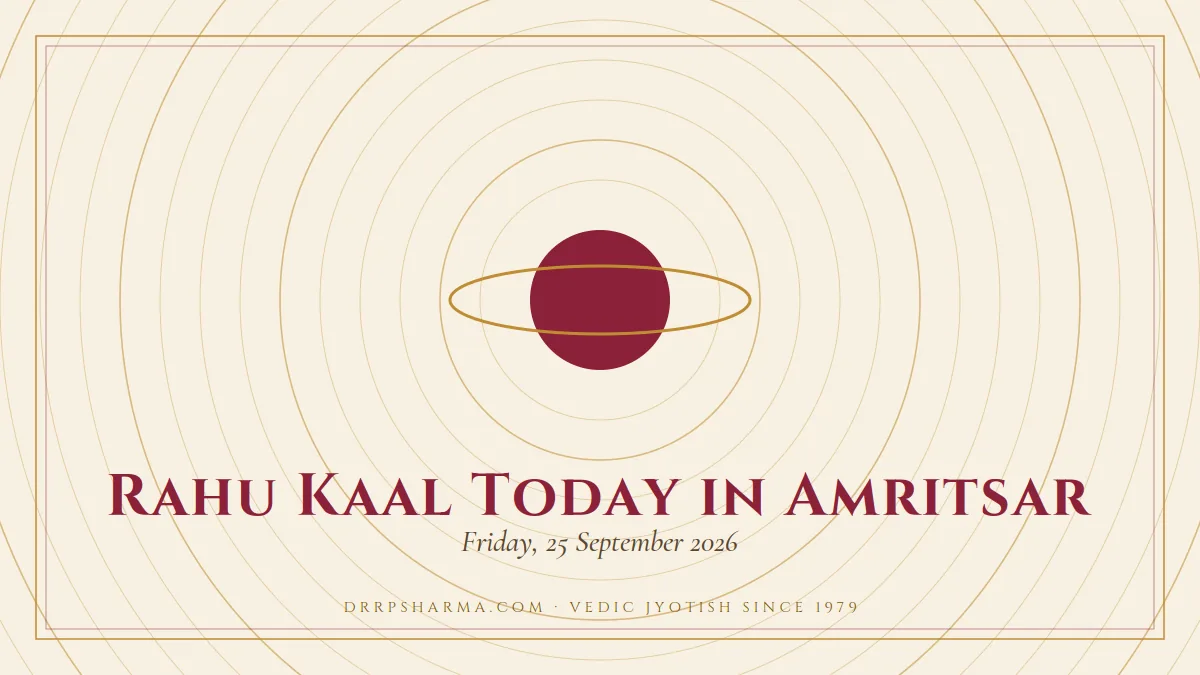 Rahu Kaal Today in Amritsar — a ringed-planet motif on a parchment plate