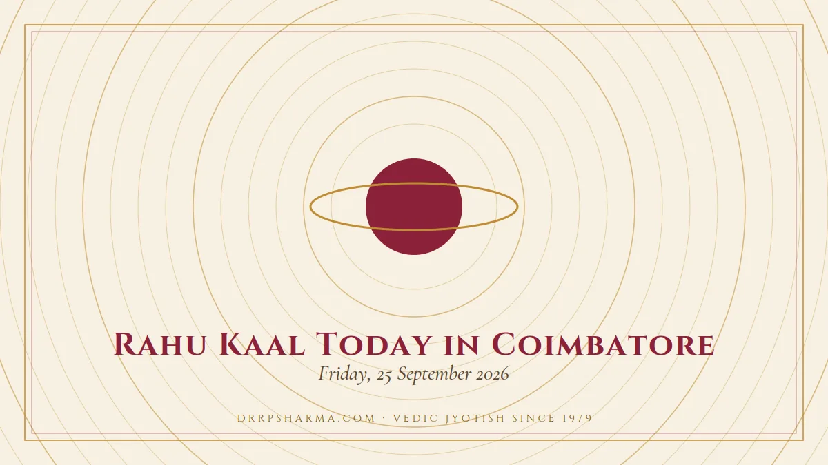 Rahu Kaal Today in Coimbatore — a ringed-planet motif on a parchment plate