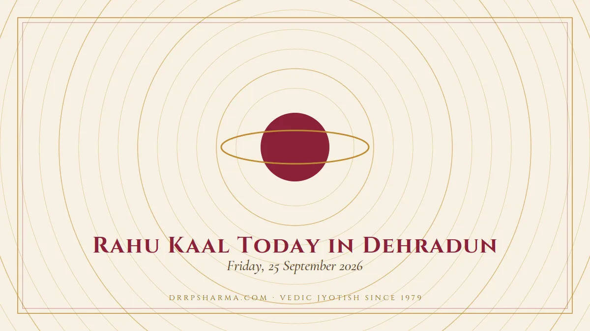 Rahu Kaal Today in Dehradun — a ringed-planet motif on a parchment plate