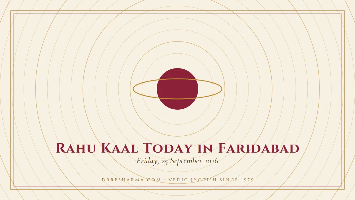Rahu Kaal Today in Faridabad — a ringed-planet motif on a parchment plate