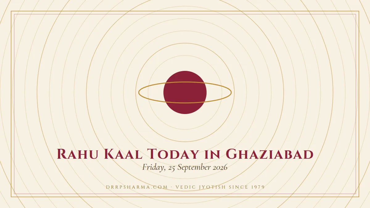 Rahu Kaal Today in Ghaziabad — a ringed-planet motif on a parchment plate