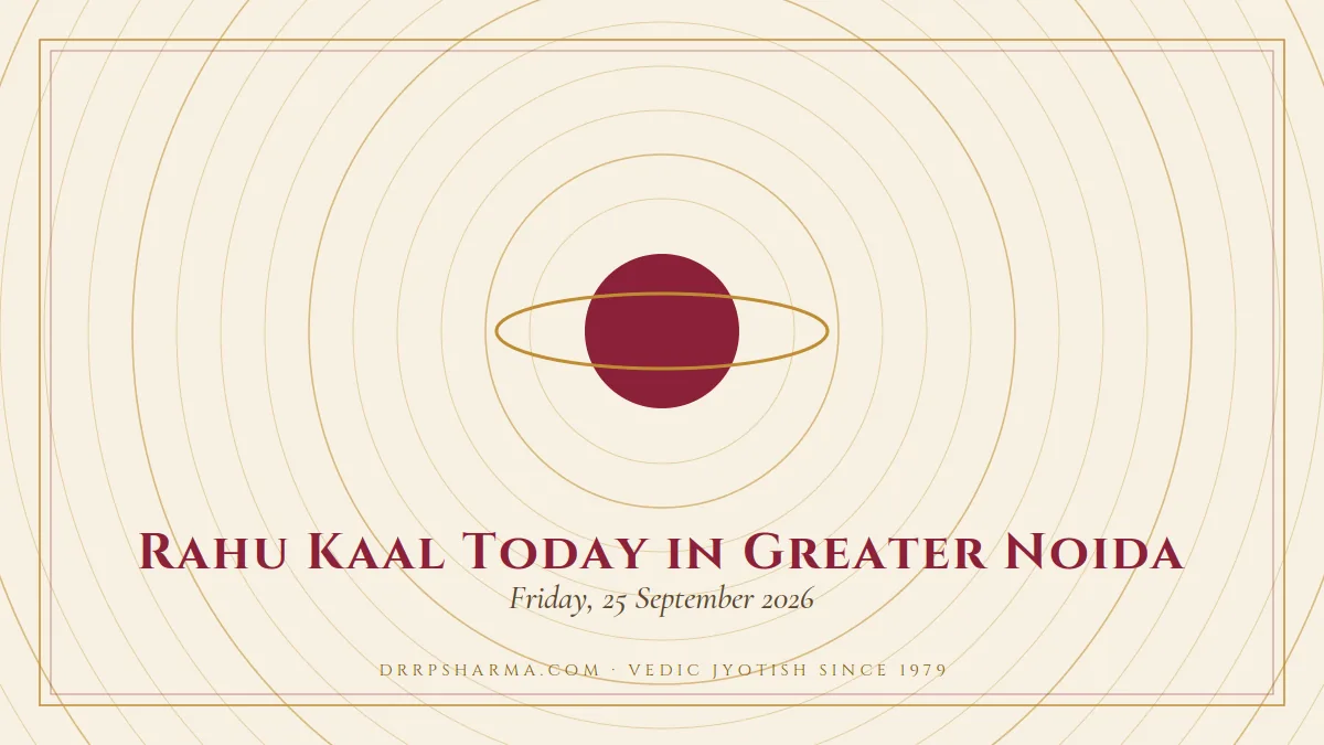 Rahu Kaal Today in Greater Noida — a ringed-planet motif on a parchment plate