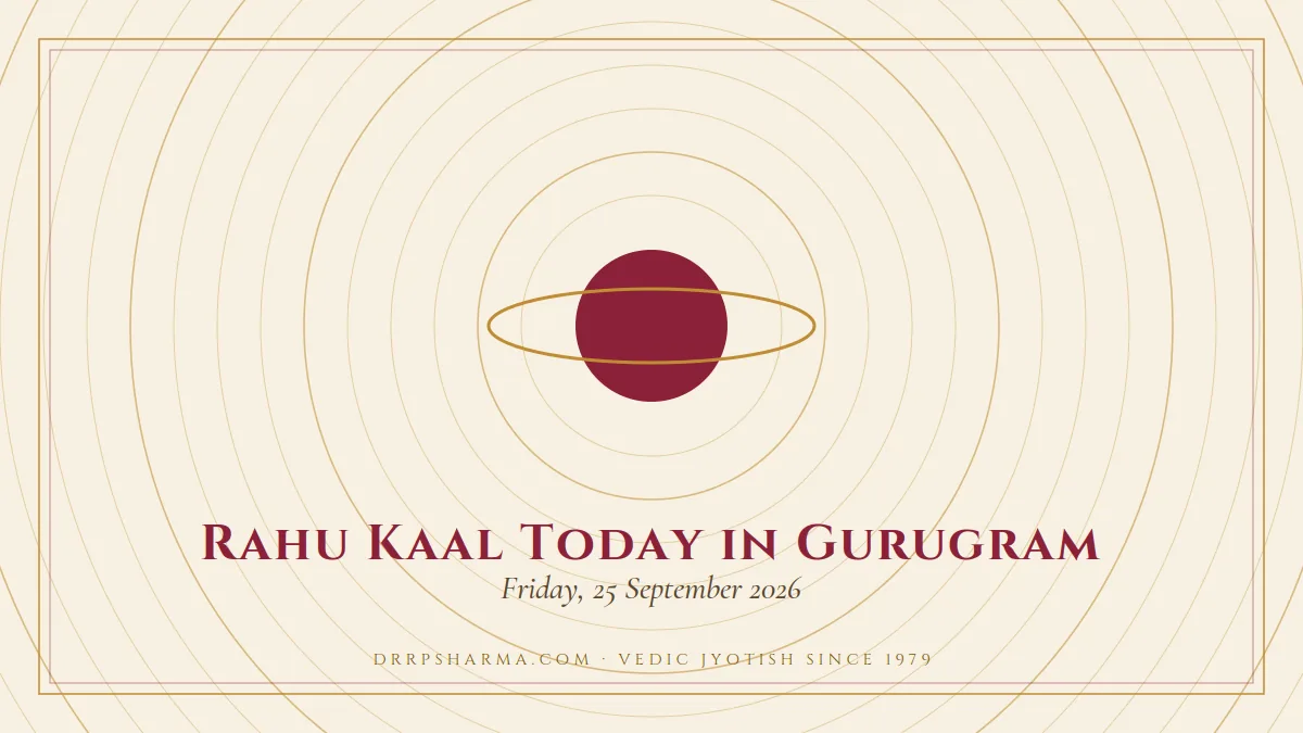 Rahu Kaal Today in Gurugram — a ringed-planet motif on a parchment plate