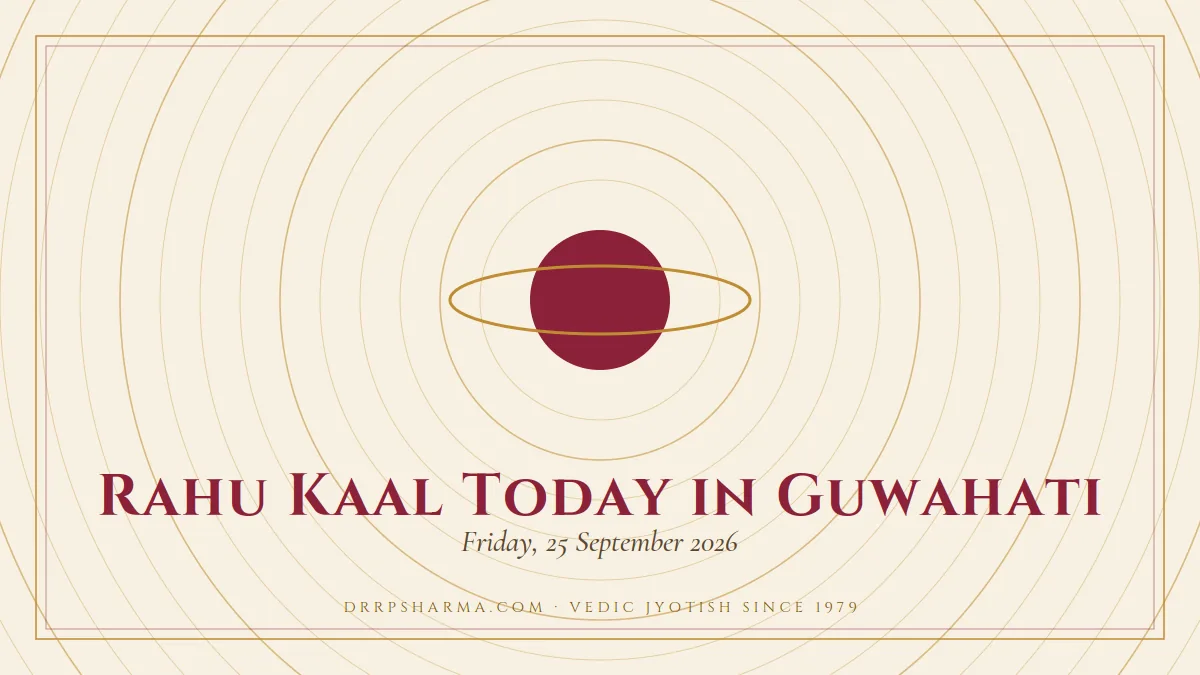 Rahu Kaal Today in Guwahati — a ringed-planet motif on a parchment plate