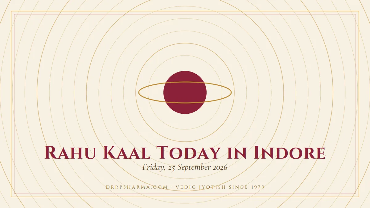 Rahu Kaal Today in Indore — a ringed-planet motif on a parchment plate