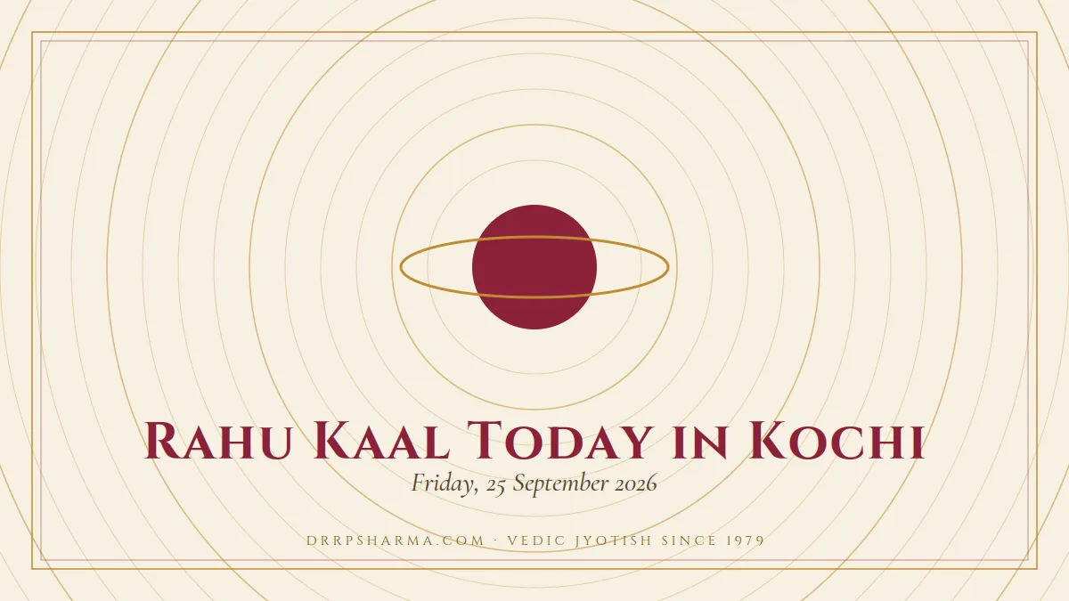 Rahu Kaal Today in Kochi — a ringed-planet motif on a parchment plate