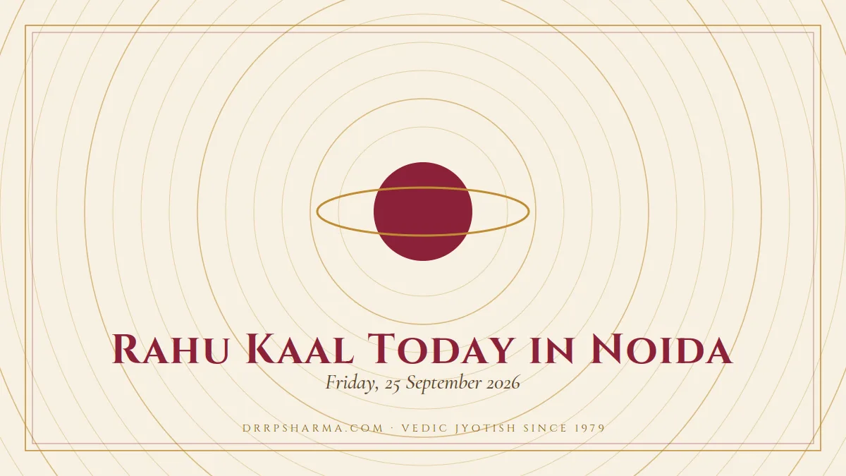 Rahu Kaal Today in Noida — a ringed-planet motif on a parchment plate