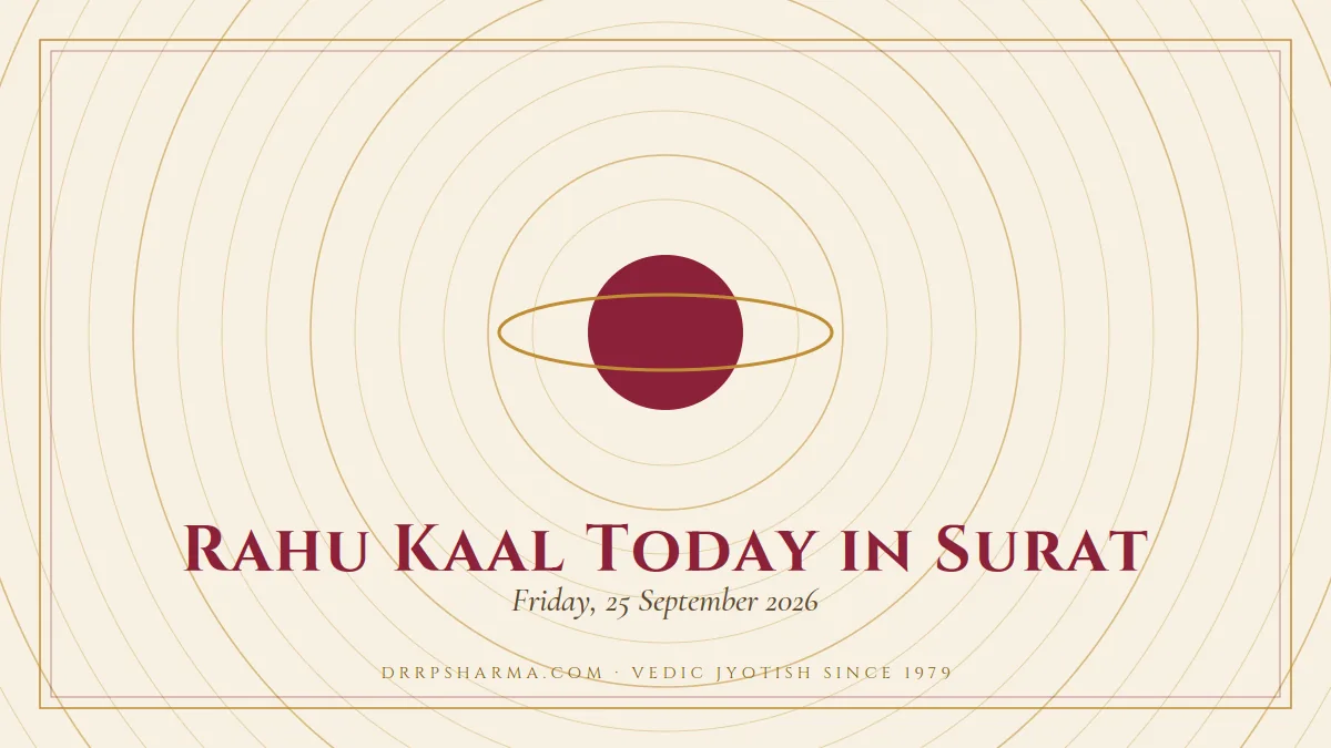 Rahu Kaal Today in Surat — a ringed-planet motif on a parchment plate