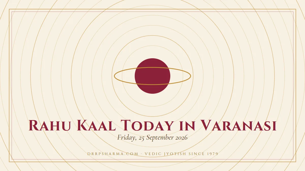 Rahu Kaal Today in Varanasi — a ringed-planet motif on a parchment plate