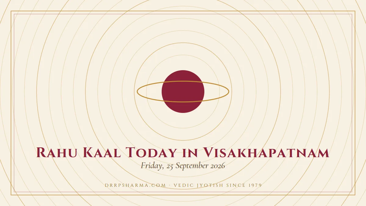 Rahu Kaal Today in Visakhapatnam — a ringed-planet motif on a parchment plate
